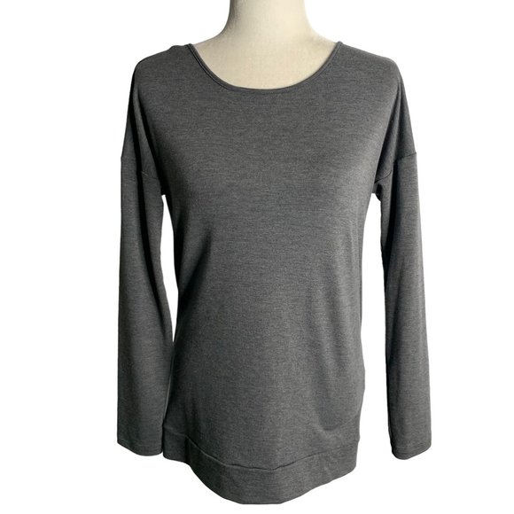 Banana Republic Reversible Faux Wrap Top S Grey Long Sleeves Stretch Knit - Picture 1 of 6